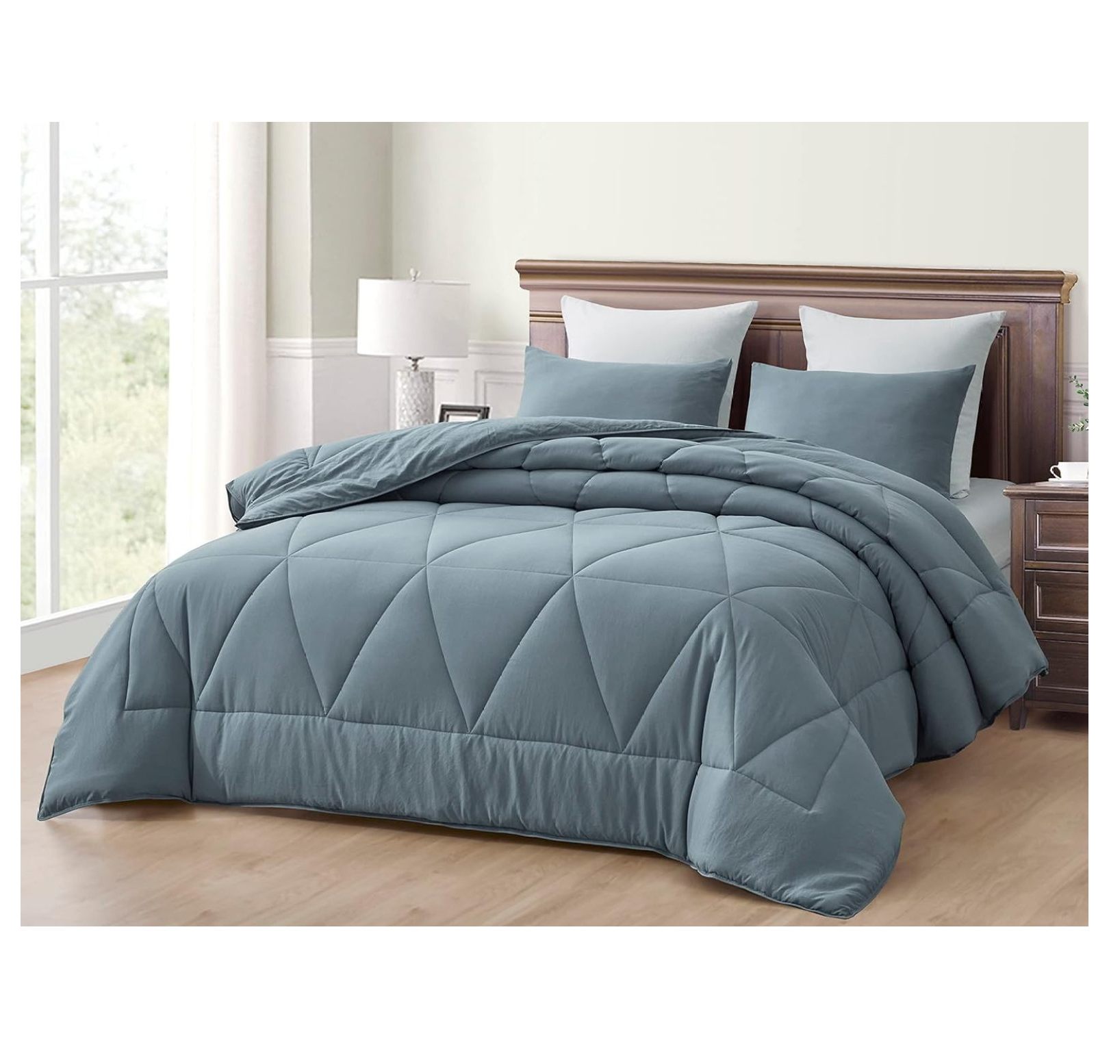 YOSITiuu Rory Dusty Blue Comforter Set Oversized Queen Size 3Piece