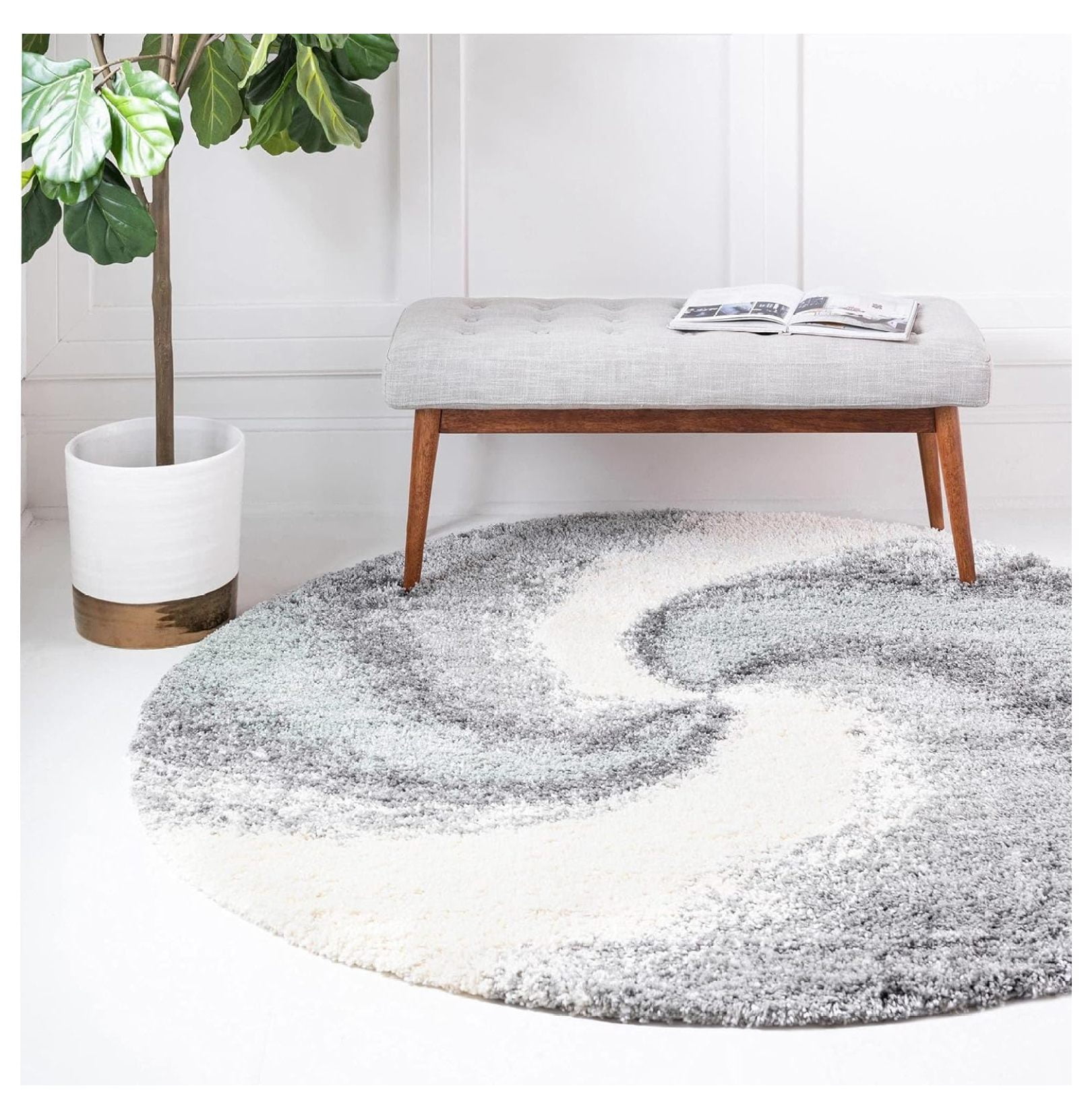 YOSITiuu Soft Touch Shag Collection Round Rug – 6 Ft Round Sage Green ...