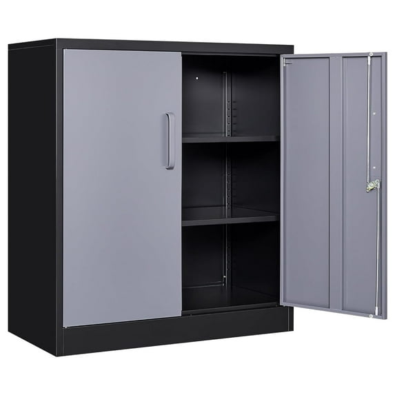 YOSITiuu Storage Cabinet with Doors and Shelves,Display Cabinet with Glass Doors, Freestanding Kitchen Pantry Cabinet with Glass Doors and Shelves for Home Office, Pantry,Kitchen Bathroom