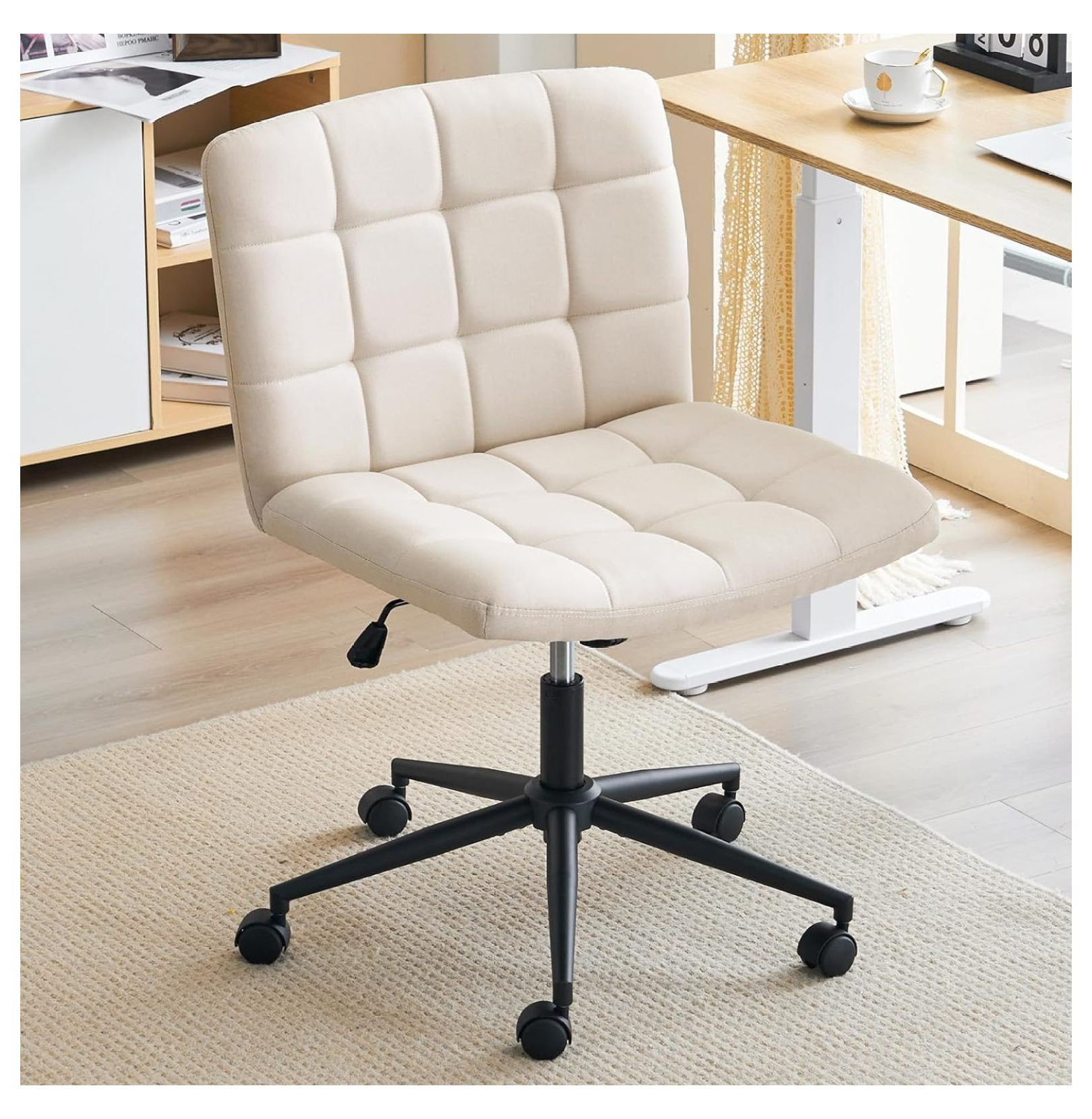 YOSITiuu Wide Armless Desk Chair with Wheels, Back Swivel Criss Cross ...