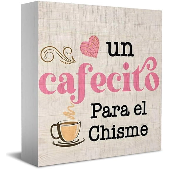 YOSOFT Spanish Coffee Wooden Box Sign, 5x5 Inch Coffee Bar Desk Decor