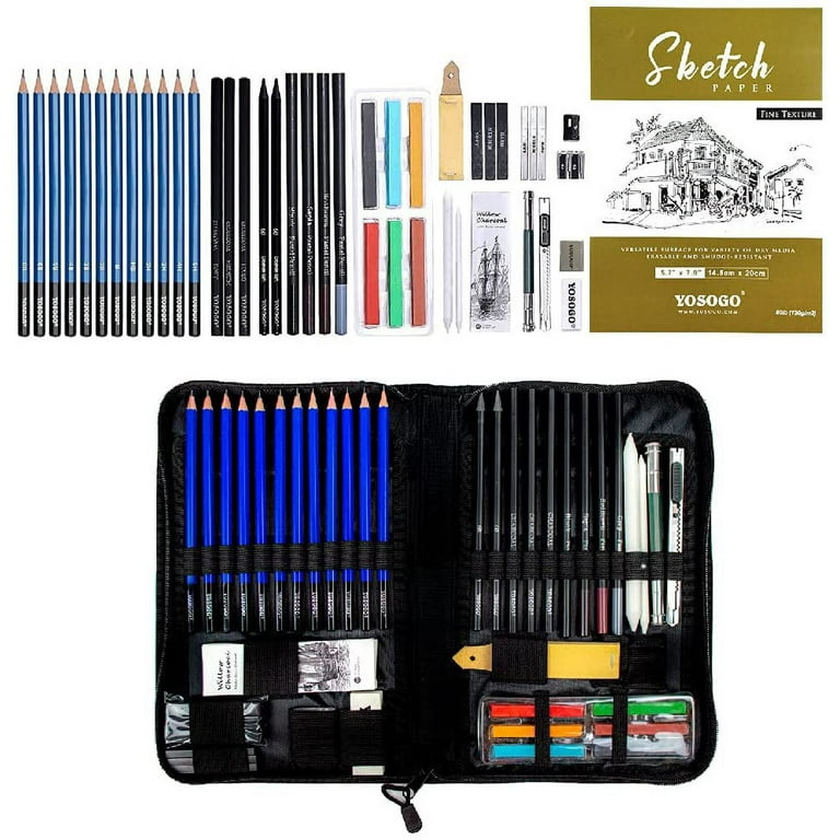 Sketch Pad and Pencil Set 48-Pieces,Drawing Sketching Pencils Set with  Sketch Book Artists Drawing Kit with Graphite Pencil, Rubber and Sharpener  Set