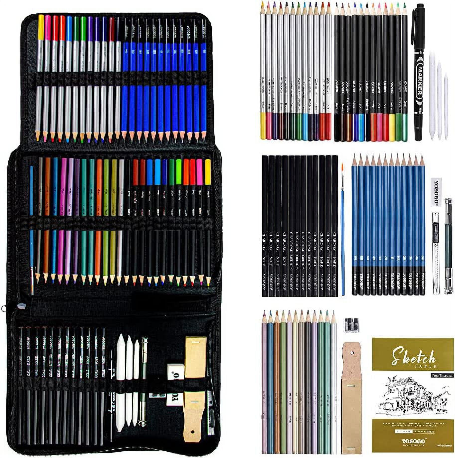 YOSOGO 71 Piece Drawing & Sketching Pencils Set, Artist Kit Includes