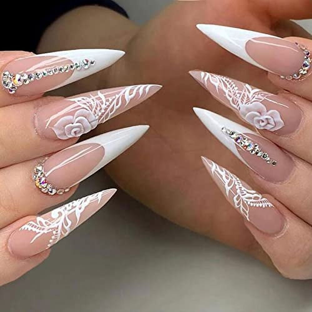 YOSOMK 3D Press on Nails Long White Pearl Heart Cute Fake Nails with  Designs Glossy False Nails for Women Girls Stick on Nails with Glue on  Acrylic Nail Tips 10 White Pearl