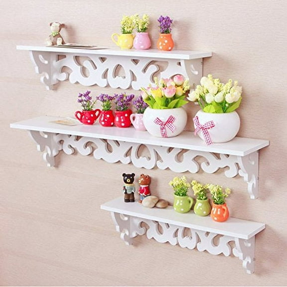 YOSOO Wood Cutout Scrollwork Design Wall Mounted Shelves Display Shelf Floating Storage Furniture Home Decor Stand white