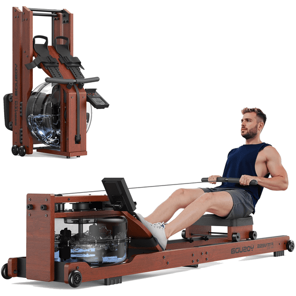 YOSUDA Foldable Water Rowing Machine for Home - 400LBS Capacity Rower with LCD Monitor & Bluetooth App, Solid Beech Wood, Space-Saving Design, Full-Body Workout