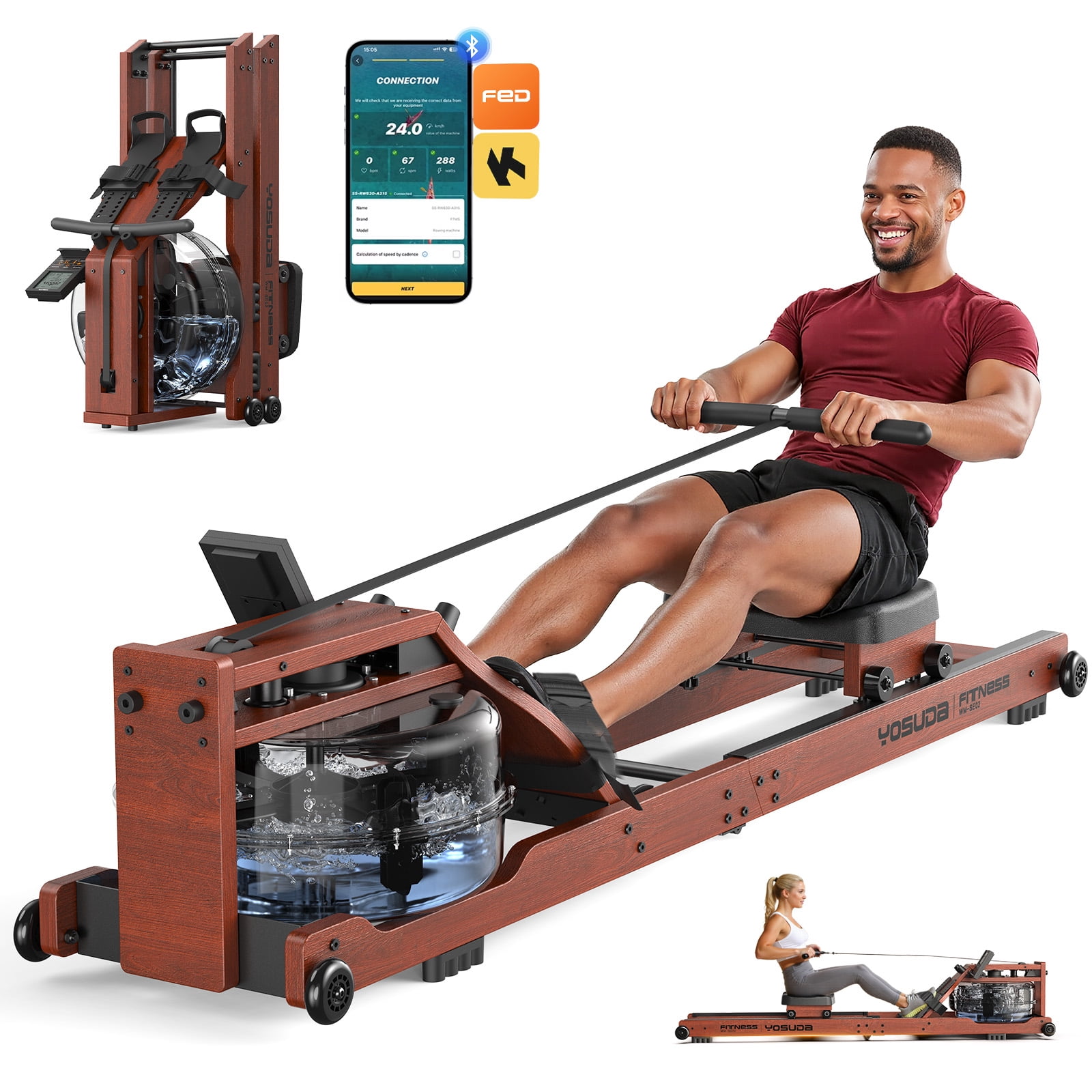 YOSUDA Foldable Water Rowing Machine for Home - 400LBS Capacity Rower ...