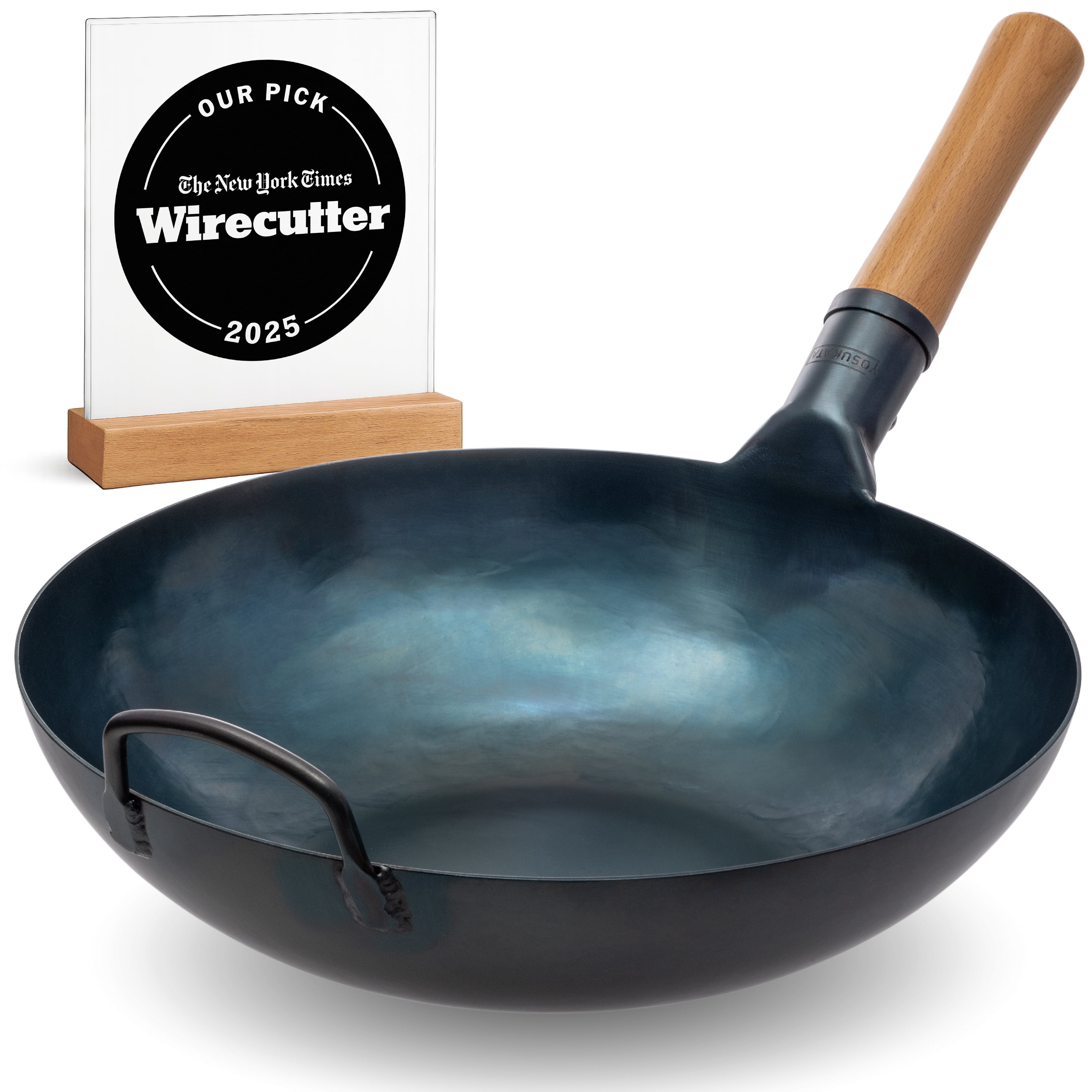 YOSUKATA 13.5" Carbon Steel Wok Pan – Pre-Seasoned Flat Bottom Wok for Stir Fry, BBQ & Camping – Works with Induction, Gas, Electric & Open Fire