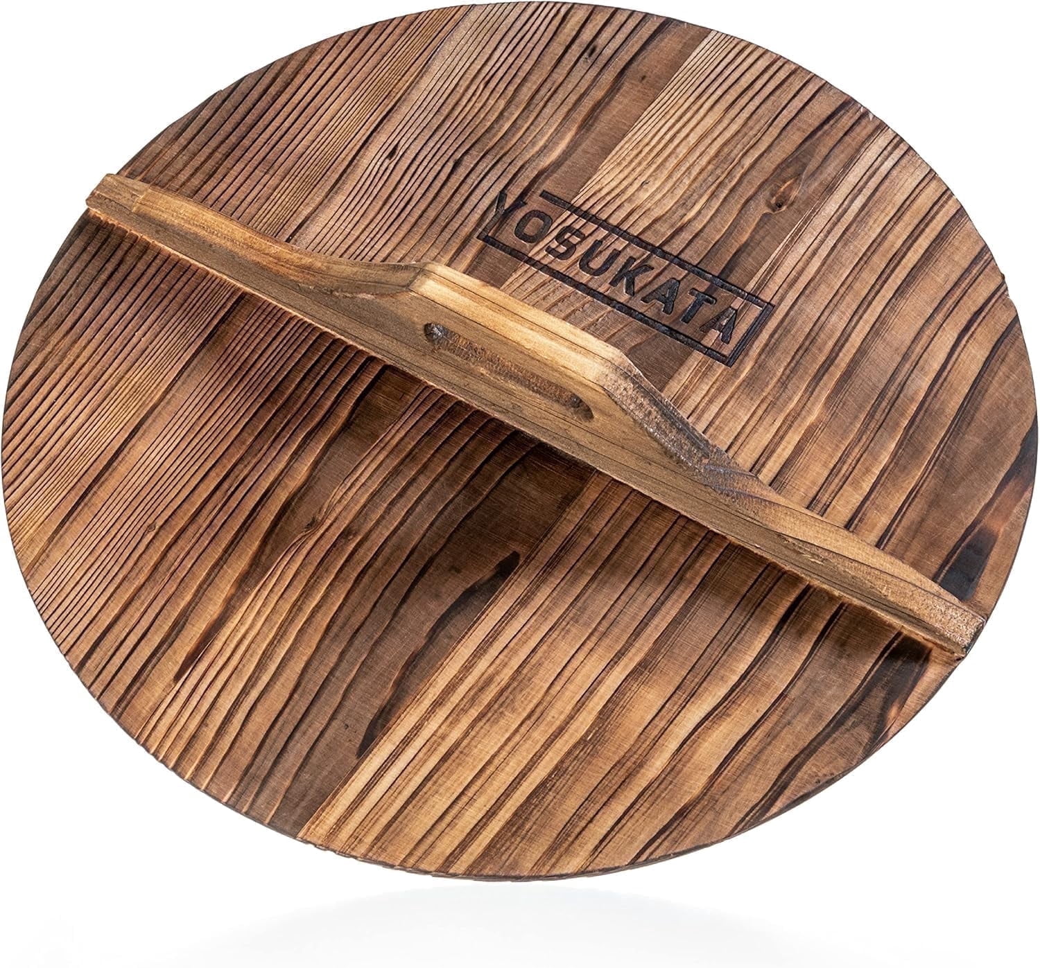 YOSUKATA Cast Iron Wok Cover - Premium Wok Cover 14" Pan Lid - Wooden Lid 14 in with Ergonomic Handle - Condensate-Free Pan Lid