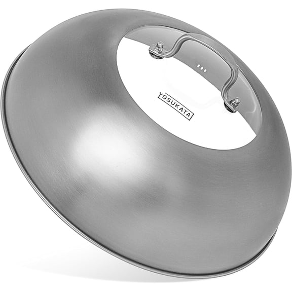 YOSUKATA 12.8" Wok Lid For 13.5" Wok – Stainless Steel Cover with Tempered Glass Insert & Steam Holes – Dishwasher Safe Cheese Melting Dome for Griddle