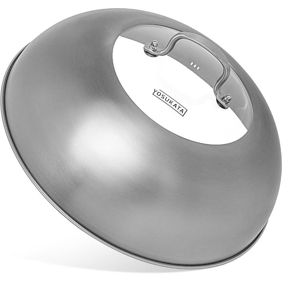 YOSUKATA Wok Lid 12.8 Inch - Premium Stainless Wok Cover with Tempered Glass Insert Steam Holes - Dishwasher-Safe Lid for 13.5-Inch Wok - Chees Melting Dome for Griddle