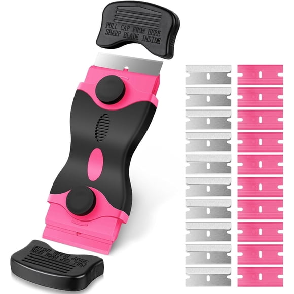 YOSUOPOC 2-in-1 Razor Blade Scraper, 10 Metal & 10 Plastic Blades, Sticker & Adhesive Removal Tool
