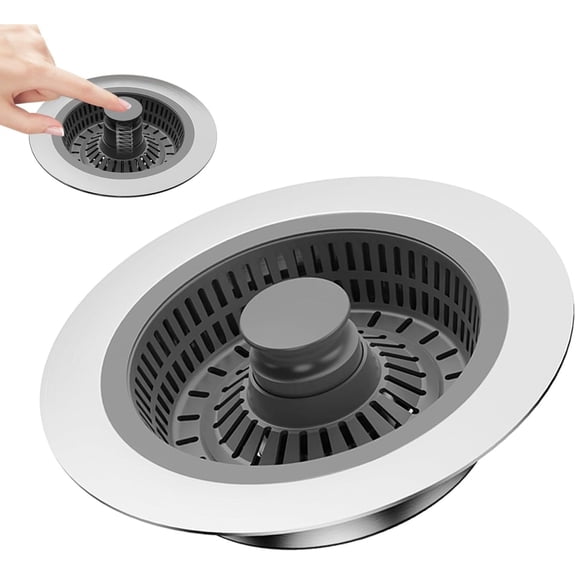 YOSUOPOC 3-in-1 Kitchen Sink Drain Strainer, 304 Stainless Steel Pop-Up Stopper for US 3-1/2" Drain