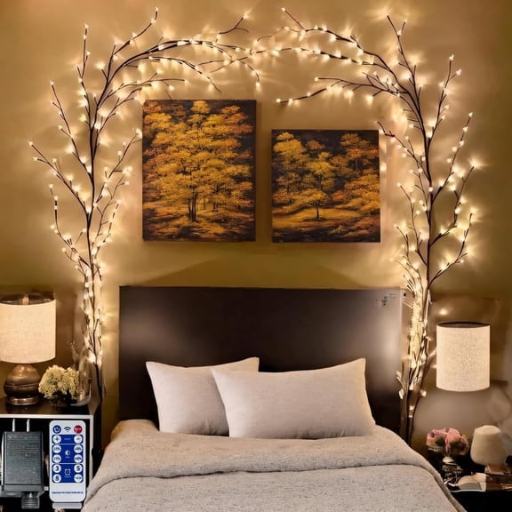 YOSUOPOC 7.5ft LED Willow Vine Lights with Remote, 144 Warm White Bulbs, Dimmable with Timer, Bendable Branches for Indoor Wall Bedroom Home Decor
