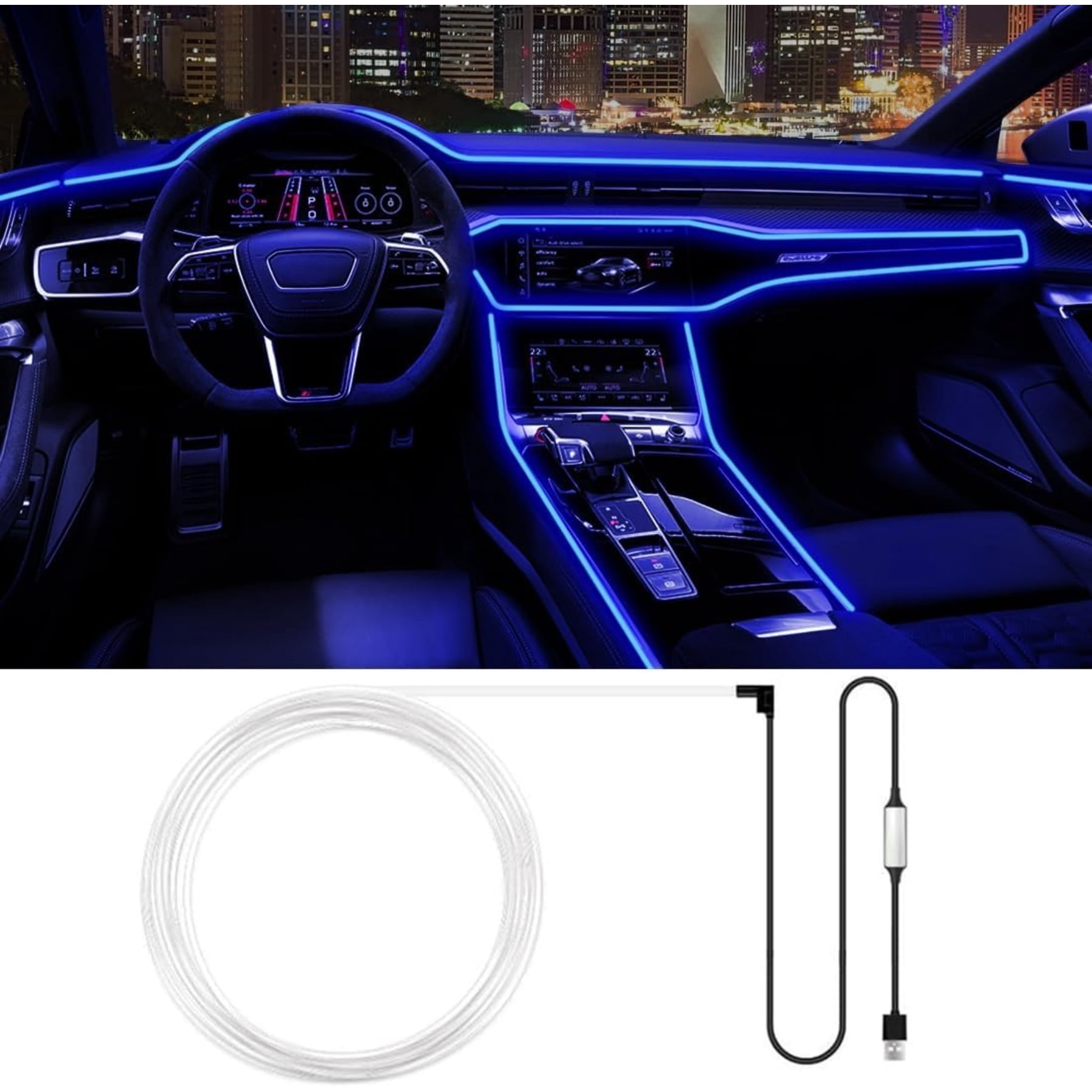 AUXITO Blue LED Interior Atmosphere Strip Light – 200cm Car Decor Wire Lamp