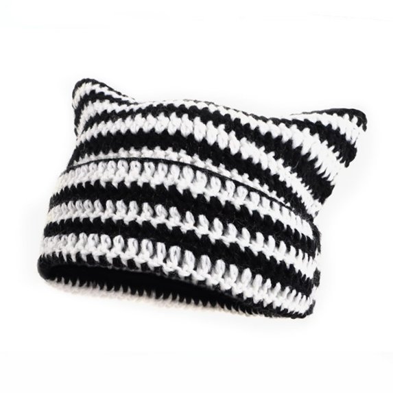 YOSUOPOC Women's Cat Ear Beanie, Soft Crochet Knit Hat with Foldable Ears, Slouchy Winter Warm Hat, One Size Fits Most