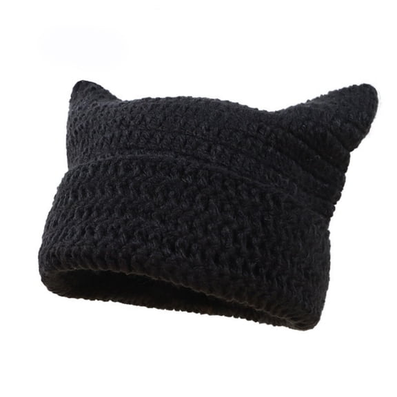YOSUOPOC Women's Cat Ear Beanie, Soft Crochet Knit Hat with Foldable Ears, Slouchy Winter Warm Hat, One Size Fits Most