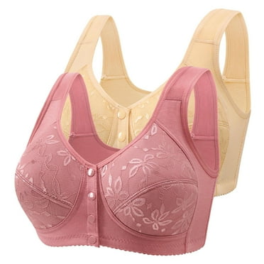 YOTAMI 2-Pack Bras for Women Front Closure Plus Size Push Up Daily Bralette Underwear for Lounge Comfort Bra Size 48C, Beige
