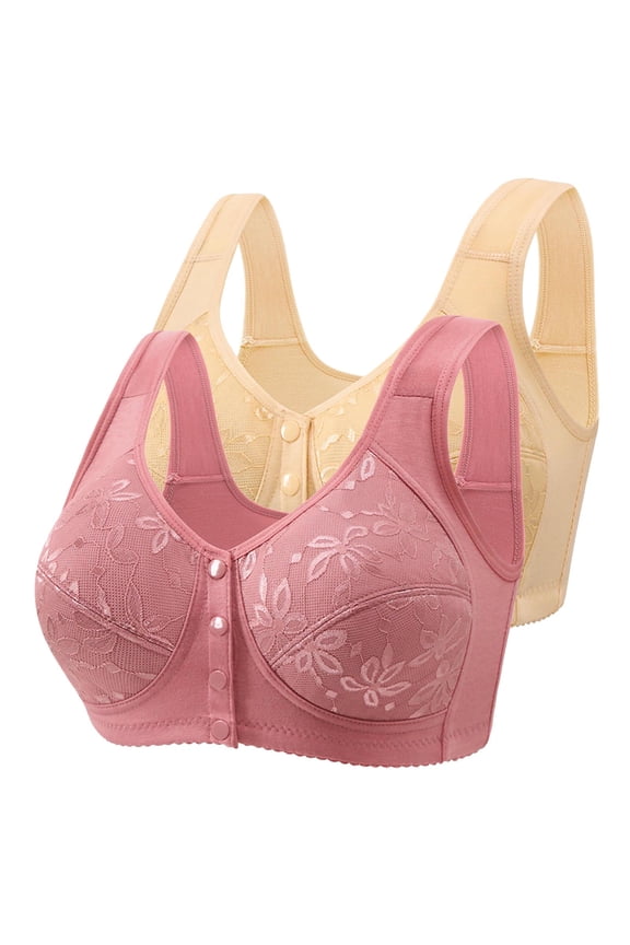 2-Pack Bras for Women Front Closure Plus Size Push Up Daily Bralette Underwear for Lounge Comfort Bra Size 48C, Beige