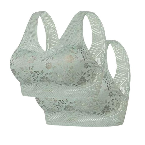 YOTAMI 2-Pack Bras for Women Wireless Comfort Underwear for Lounge Daily Bralette Lace Push Up Bra Size 32B, Green