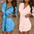 thumbnail image 1 of YOTAMI 2-Pack Ice Silk Robe for Women Open Front Sleepwear Long Sleeve Loungewear Bathrobe for Gift Lace-up, Beige, One Size, 1 of 5