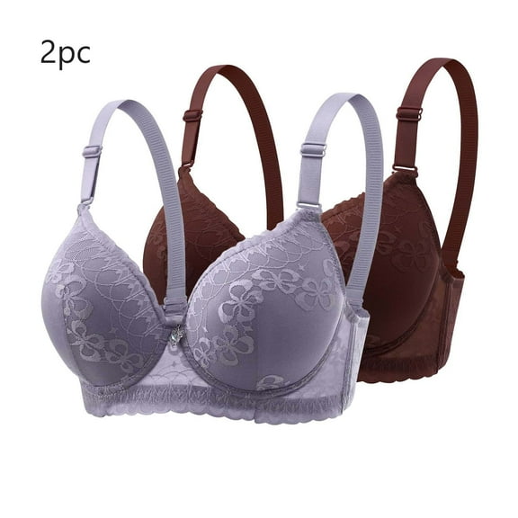 YOTAMI 2-Pack Underwire Bras for Women Embroidered Comfort Everyday Underwear for Lounge Push Up Bra Size 36B, Brown