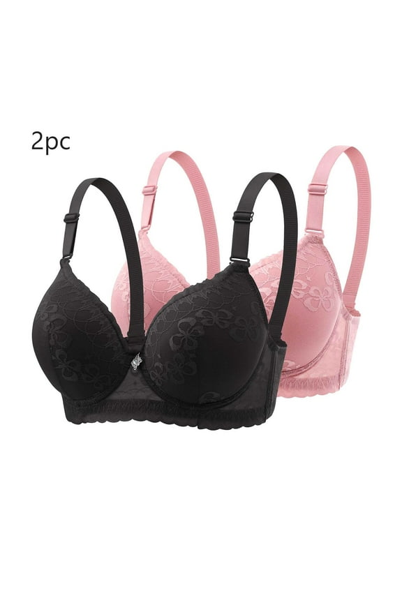 2-Pack Underwire Bras for Women Embroidered Comfort Everyday Underwear for Lounge Push Up Bra Size 44B, Watermelon Red