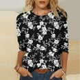 thumbnail image 1 of YOTAMI 3/4 Sleeve Tops for Women Plus Size Crew Neck Summer Casual Blouses Fashion Floral Print Loose Fit Pullover Tops Blouses Black, 1 of 5