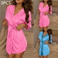 thumbnail image 1 of YOTAMI 3-Pack Ice Silk Robe for Women Sexy Sleepwear Bathrobe Long Sleeve Loungewear for Party Robe with Belt, Blue, One Size, 1 of 5