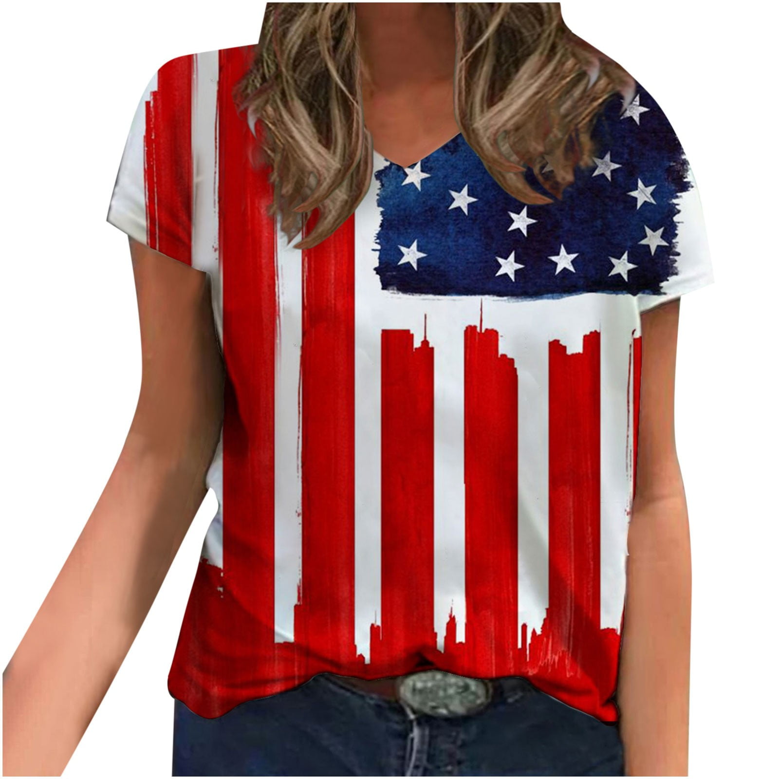 YOTAMI 4th of July 2024 Tshirts for Women Fashion American Flag Tops ...