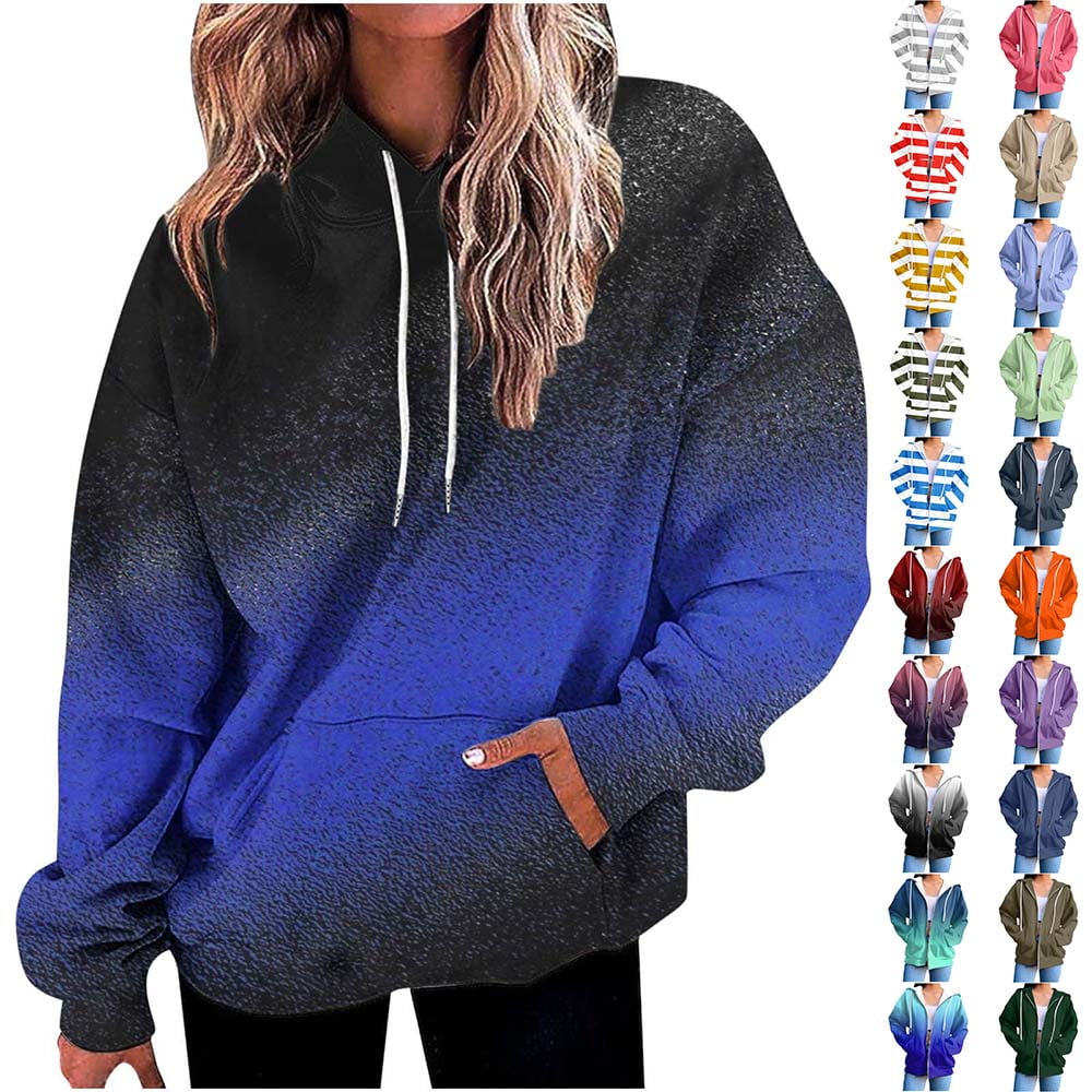 Yotami Women's Hoodies Fall Fashion Oversized Sweatshirts for Teen Drawstring Gradient Print Trendy Casual Pullover with Pocket