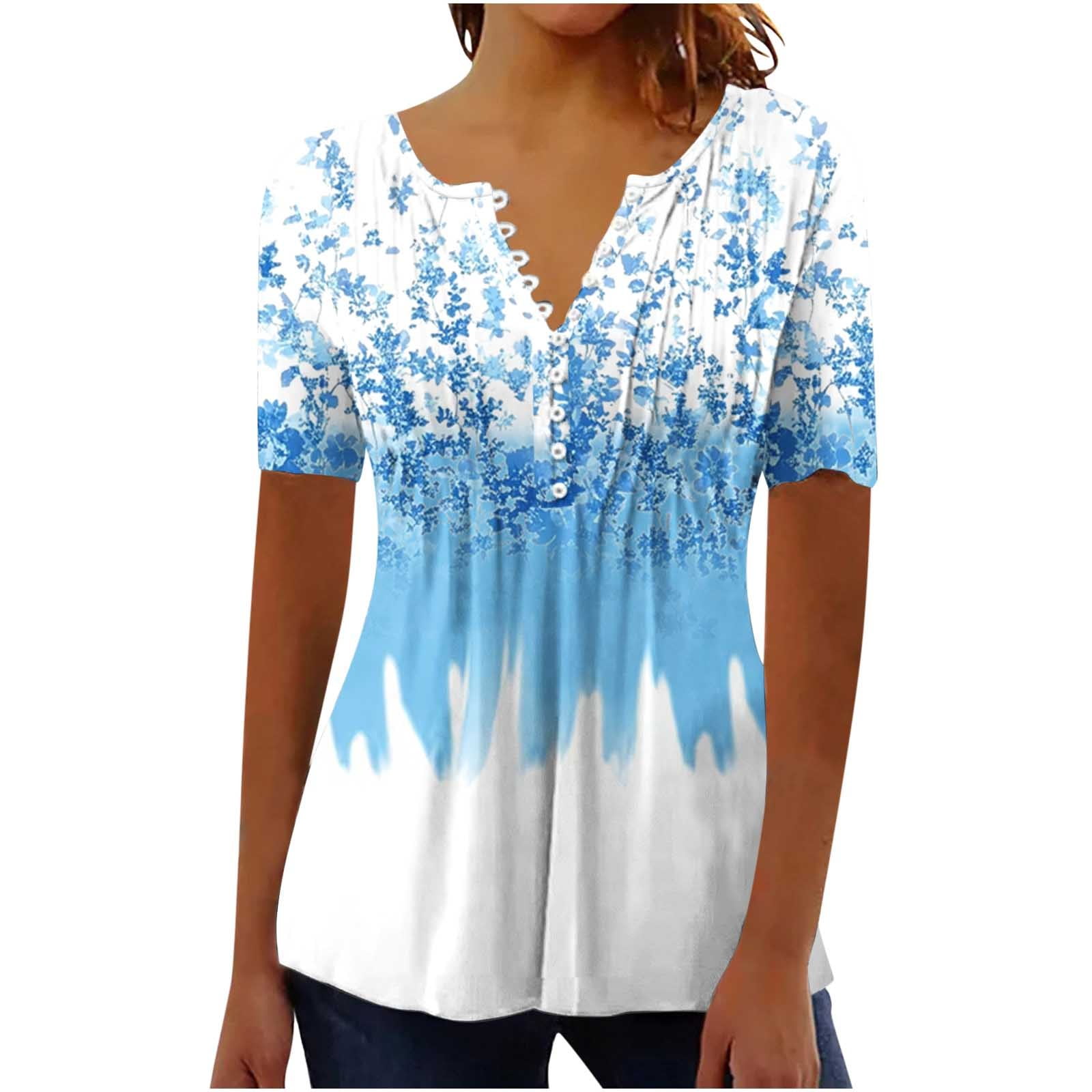 YOTAMI Womens Tops Plus Size Dressy Casual Blouses Short Sleeve Pleated ...