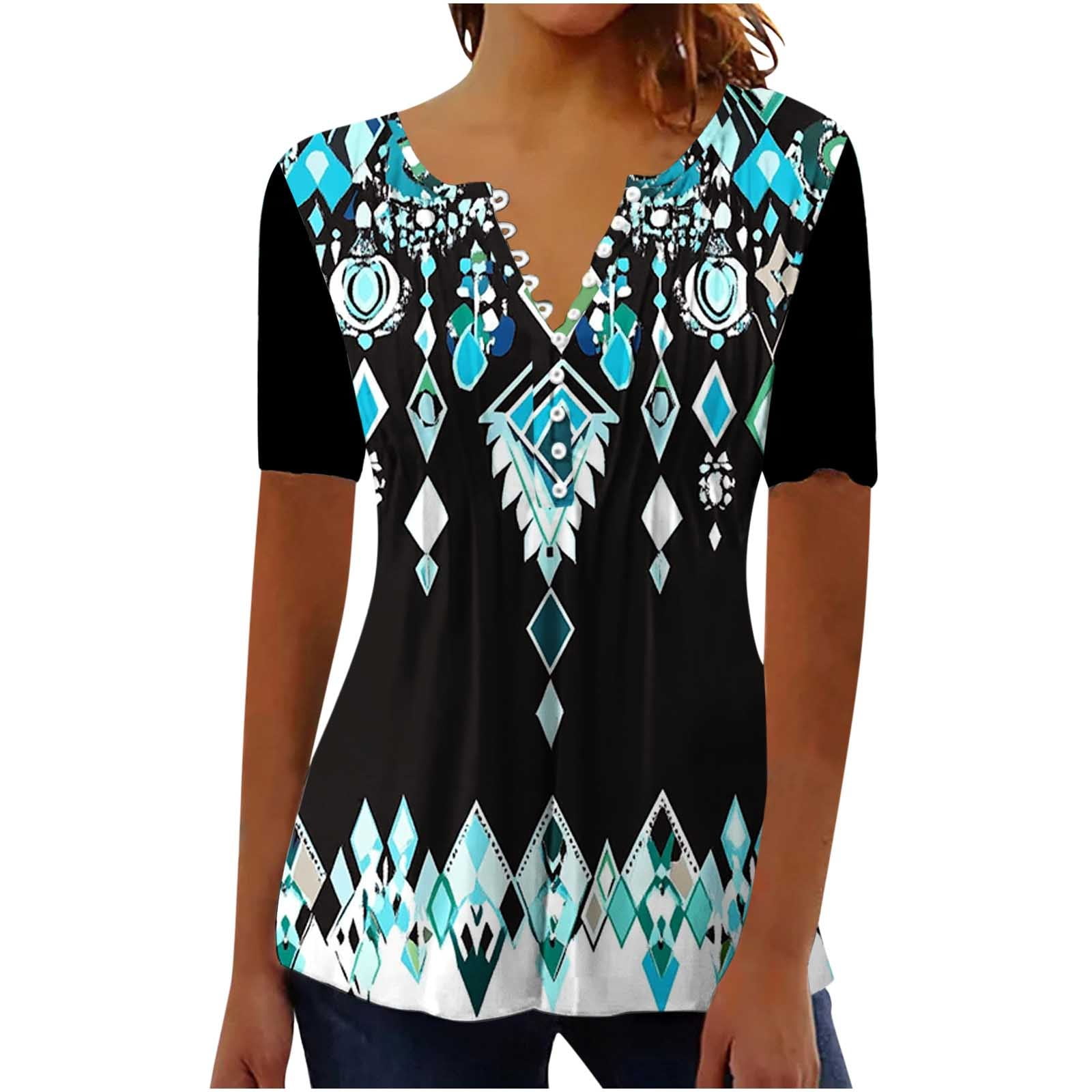 YOTAMI Womens Tops Plus Size Dressy Casual Blouses Short Sleeve Pleated ...