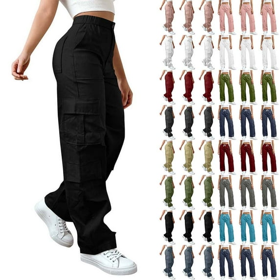YOTAMI Cargo Pants for Women High Waist Casual Pants Solid Color Trousers Loose Fit Y2K Baggy Streetwear with Multi Pockets