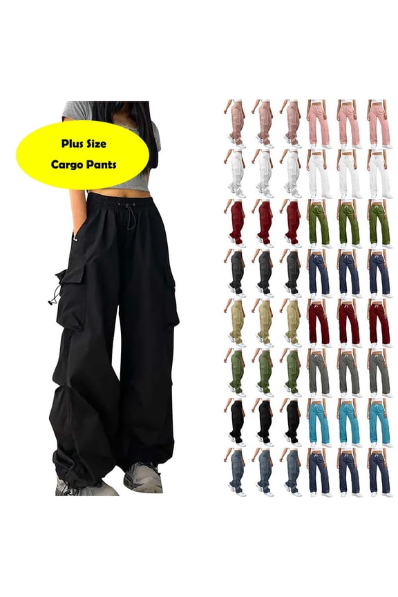 Cargo Pants for Women High Waist Casual Pants Solid Color Trousers Loose Fit Y2K Baggy Streetwear with Multi Pockets