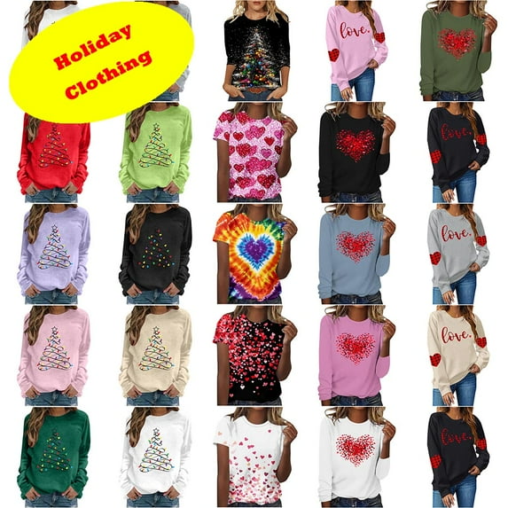 YOTAMI Christmas Blouses for Women 3/4 Length Sleeve Crewneck Plus Size Tops Funny Christmas Tree Graphic Tees Holiday Shirts