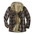 YOTAMI Coffee Mens Winter Button-Down Coats - Plaid Fleece Lined Hooded ...
