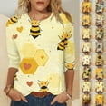 thumbnail image 1 of YOTAMI Plus Size Tops for Women Sunflower Print Crew Neck Blouses Summer Fashion Casual 3/4 Length Sleeve Shirts Yellow, 1 of 5