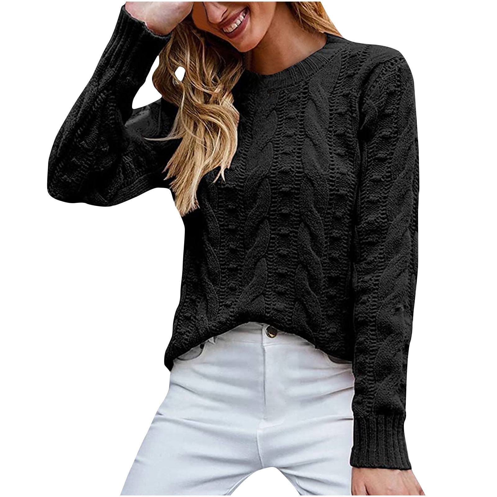 YOTAMI Tops for Women Casual Fall - Solid Color Crew Neck on Prime Today  Deals Clearance Long Sleeve Winter Black Tops 