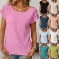 thumbnail image 1 of Fatuov Eyelet Tops for Women Summer Short Cap Sleeve T Shirts Trendy Casual Crew Neck Button Tees Blouses Pink, 1 of 5