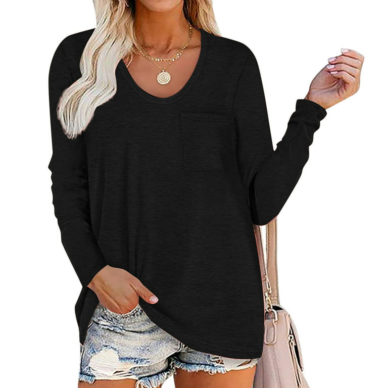 YOTAMI Tops for Women Casual Fall - Solid Color Crew Neck on Prime Today  Deals Clearance Long Sleeve Winter Black Tops