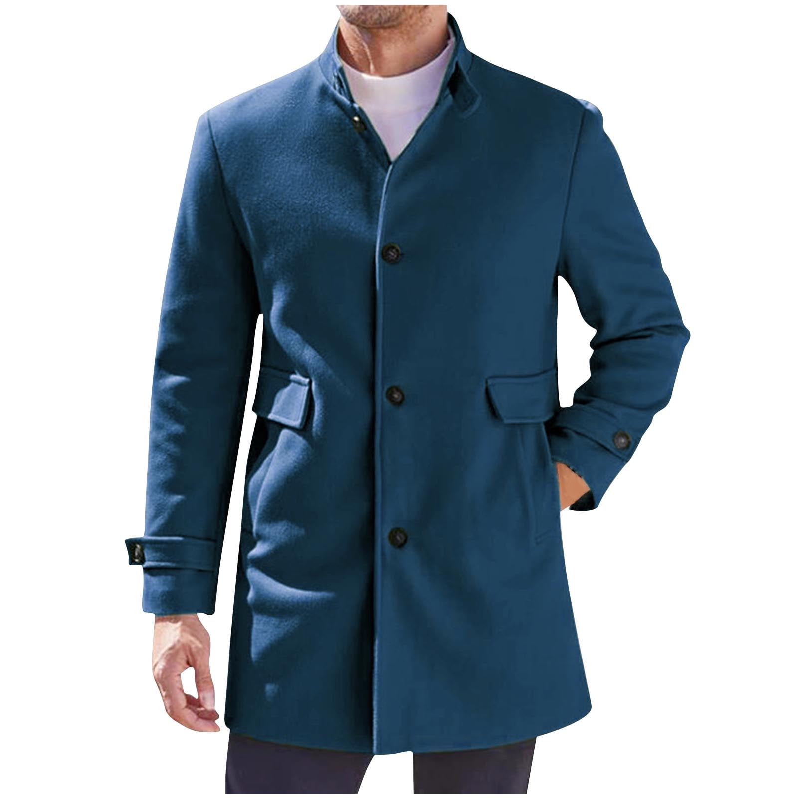 YOTAMI Men's Pea Coat Single Breasted Warm Mid-Long Winter Coat for ...