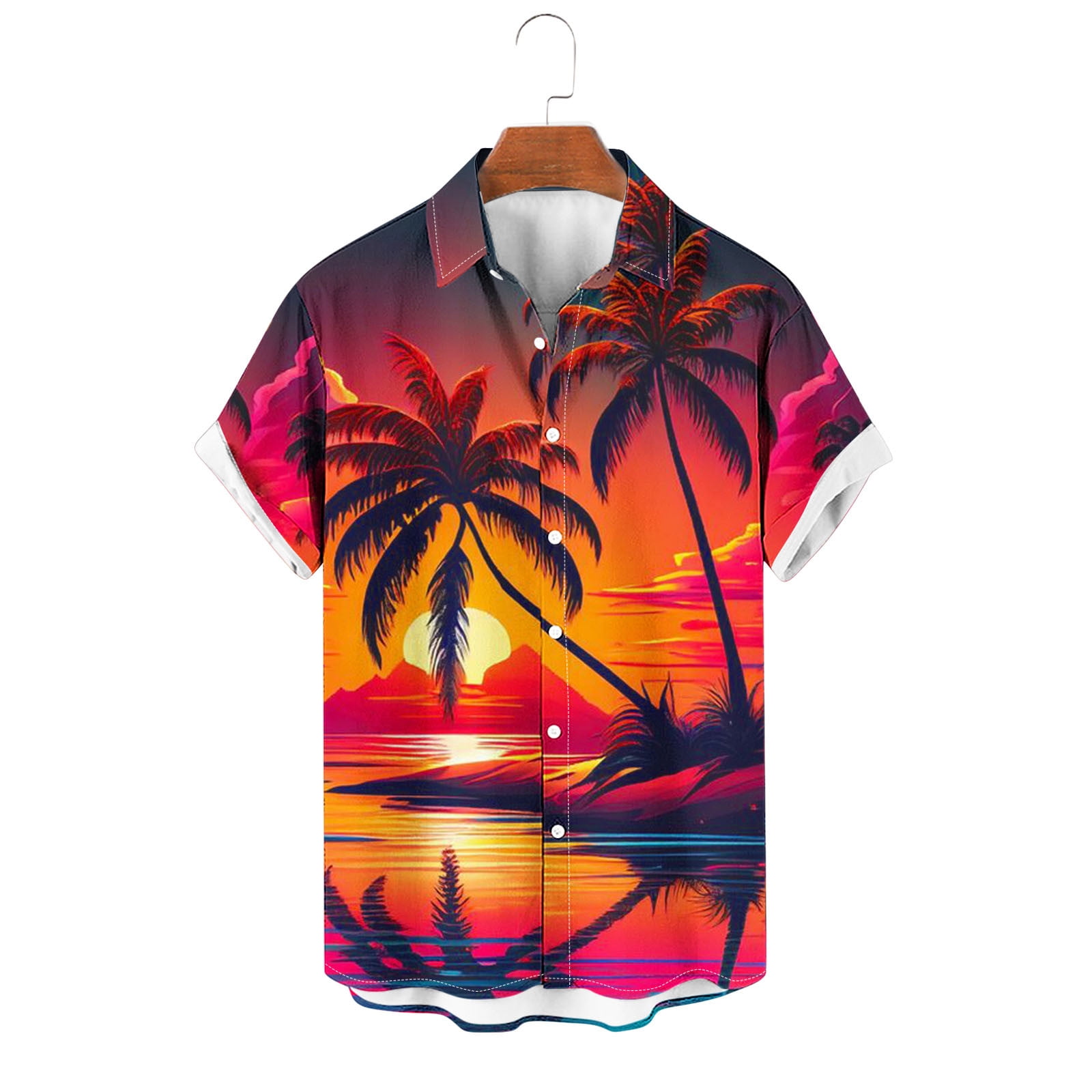 YOTAMI Mens Casual Button Down Shirts Beach Turndown Collar Short Sleeve Orange Shirts Sizes S