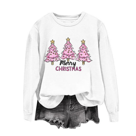 YOTAMI Merry Christmas Sweatshirt for Women Cute Xmas Tree Printed Pullover Tops Lightweight Loose Fit Long Sleeve Casual Shirt