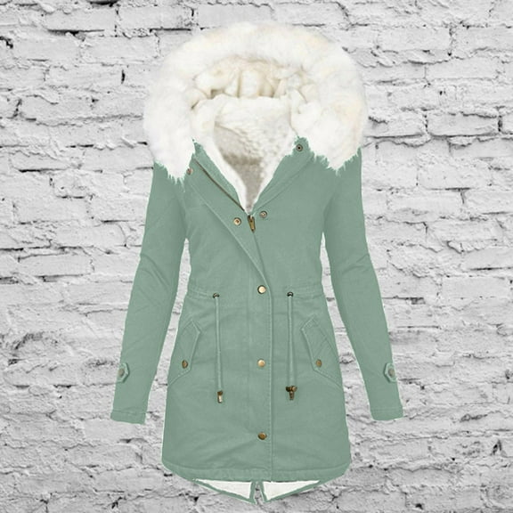 Yotami Women's Winter Warm Coats Plus Size Long Fashion Coats with Hood Fleece Lined Coats Mint Green