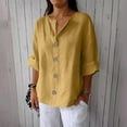 thumbnail image 1 of YOTAMI Plus Size Linen Shirts for Women Summer 3/4 Length Sleeve Tops Casual V-Neck Oversized Loose Fit T-Shirts Sizes S-XXXXXL, 1 of 5