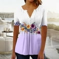 thumbnail image 1 of YOTAMI Plus Size Womens Tops Trendy Casual Fashion Blouses for Party Beach Vacation Short Sleeve Button V-Neck Pleated Floral Print Loose Fit T-Shirts Multicolor, 1 of 4