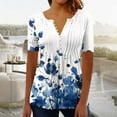 thumbnail image 1 of YOTAMI Plus Size Womens Tops Trendy Casual Fashion Blouses for Party Beach Vacation Short Sleeve Button V-Neck Pleated Floral Print Loose Fit T-Shirts Multicolor, 1 of 4