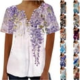 thumbnail image 1 of YOTAMI Plus Size Tops for Women Dressy Casual Loose Fit Blouses Summer Ruffled Floral Print Short Sleeve Button V-Neck T-Shirts Multicolor, 1 of 5