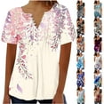 thumbnail image 1 of YOTAMI Plus Size Tops for Women Dressy Casual Loose Fit Blouses Summer Ruffled Floral Print Short Sleeve Button V-Neck T-Shirts Multicolor, 1 of 5